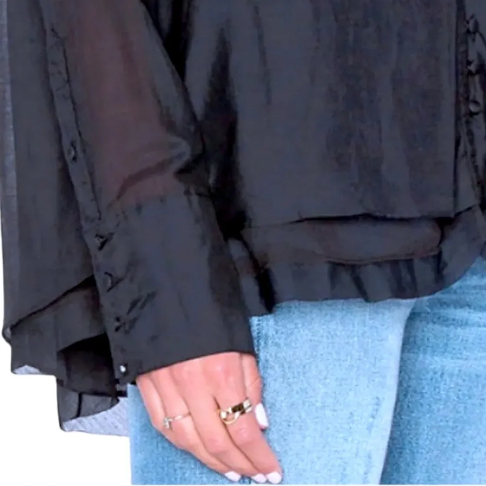 Free People Layers of Black Top XSMALL 2 Mandarin Collar Cotton Silk Breathable